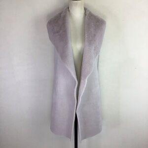 TWELFTH LOVE WOMEN VINTAGE LIGHT GREY FAUX FUR OPEN FRONT SWEATER CARDIGAN SZ M